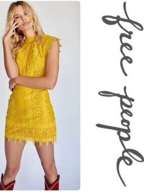 Free People Honey Mini Lace Party Dress in Marigold Women's Size 6 NWT